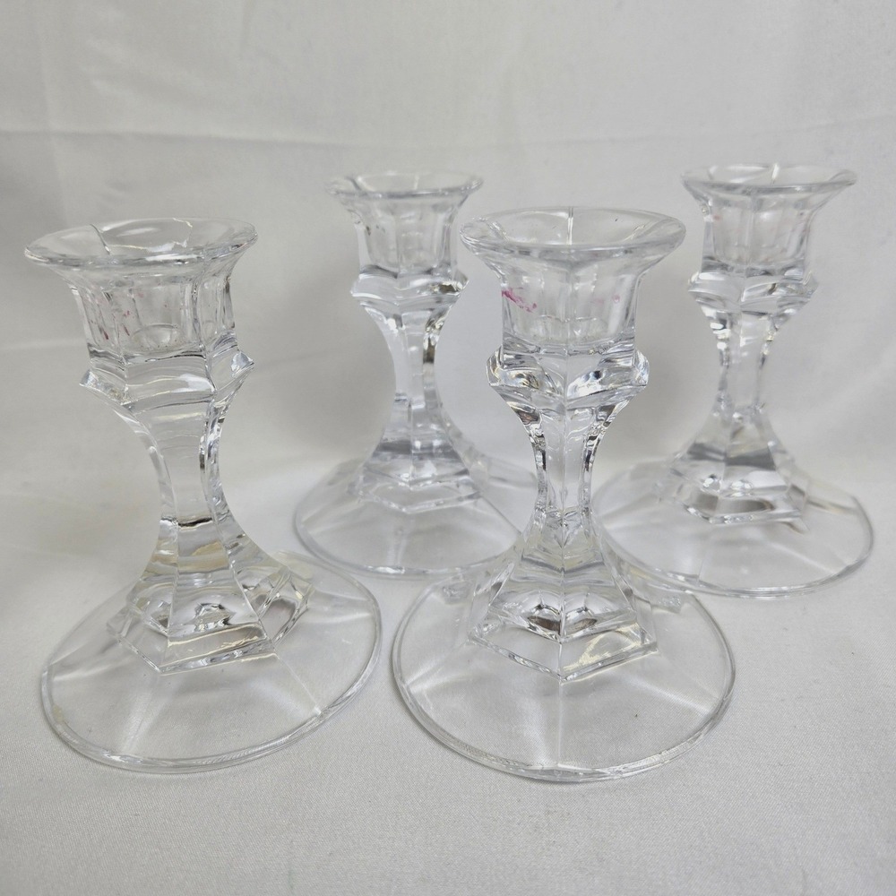 Set of 4 24%‎ Lead Crystal Taper Candlestick Holders, Clear, Made in USA, 4"